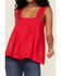 Miss Me Women's Pointelle Pleated Tank Top, Red, hi-res