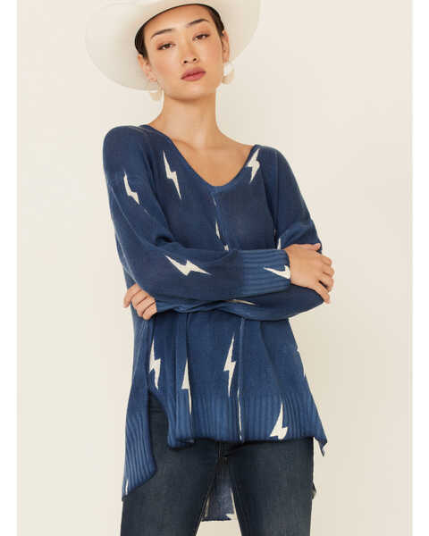 Revel Women's Lightning V-Neck Pullover Sweater , Blue, hi-res