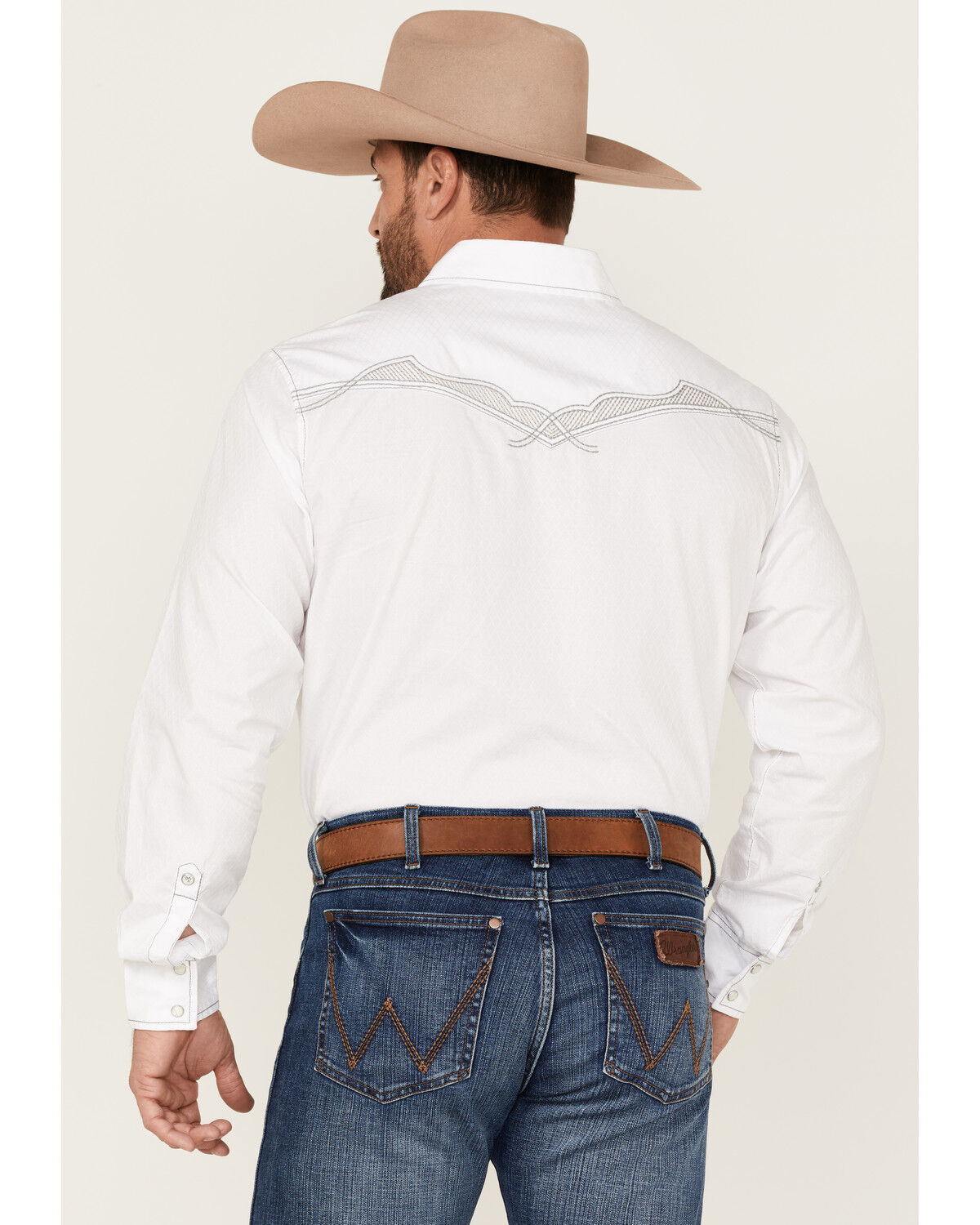 Image #4 - Rock 47 By Wrangler Men's Embroidered Long Sleeve Snap Western Shirt - Tall, White, hi-res