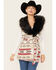Image #1 - Cripple Creek Women's Southwestern Print Fur Collar Wrap Vest, Cream, hi-res