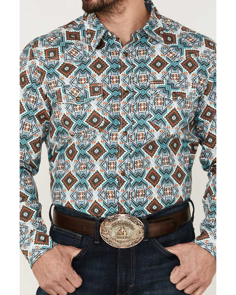 Image #3 - Cody James Men's Great Plains Southwestern Print Long Sleeve Snap Western Shirt  , Turquoise, hi-res