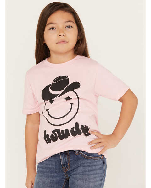 Ali Dee Girls' Howdy Smiley Graphic Tee, Pink, hi-res