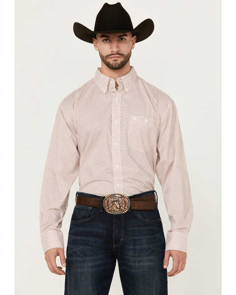 Wrangler Men's Classics Print Long Sleeve Button-Down Western Shirt, Red, hi-res