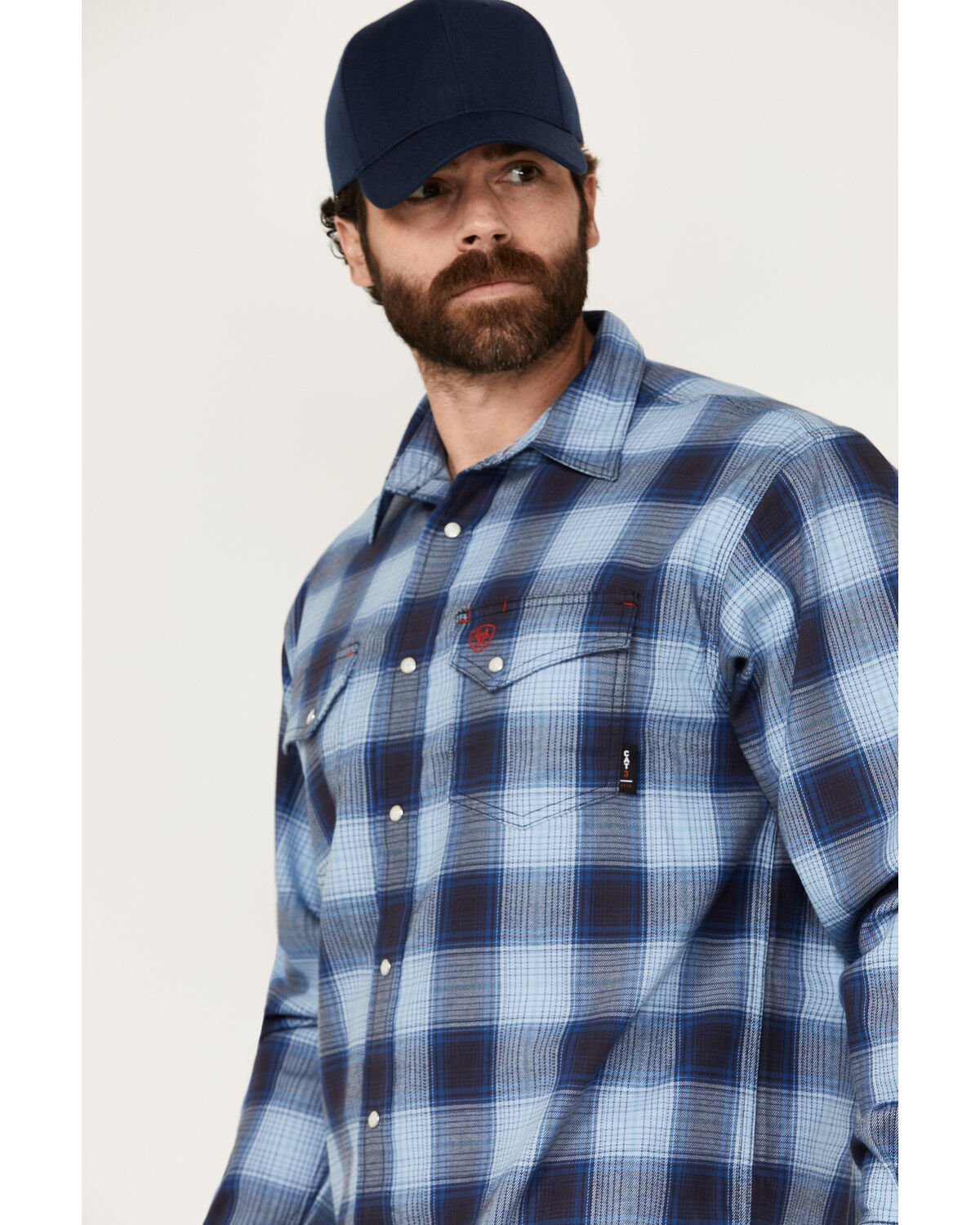 Image #2 - Ariat Men's FR Bighorn Plaid Print Long Sleeve Snap Work Shirt, Blue, hi-res
