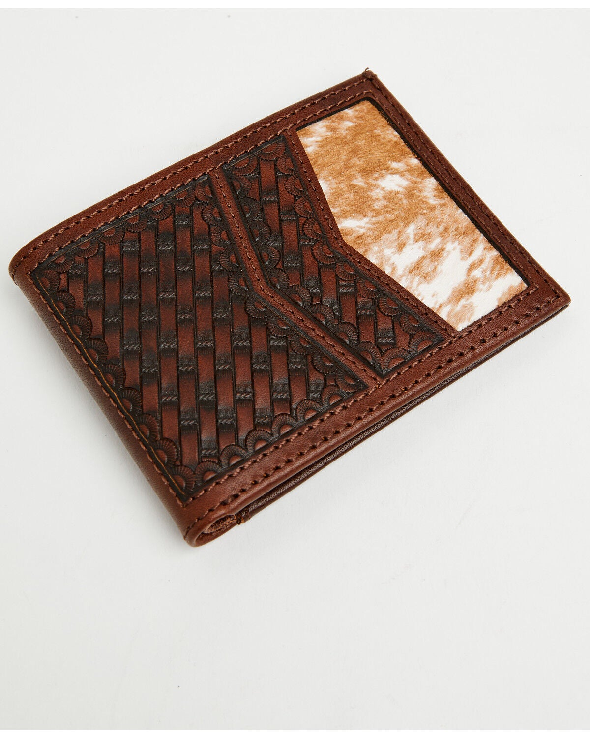 Image #1 - Cody James Men's Hutton Basket Weave Tooled Hair-On Bifold Wallet, Brown, hi-res