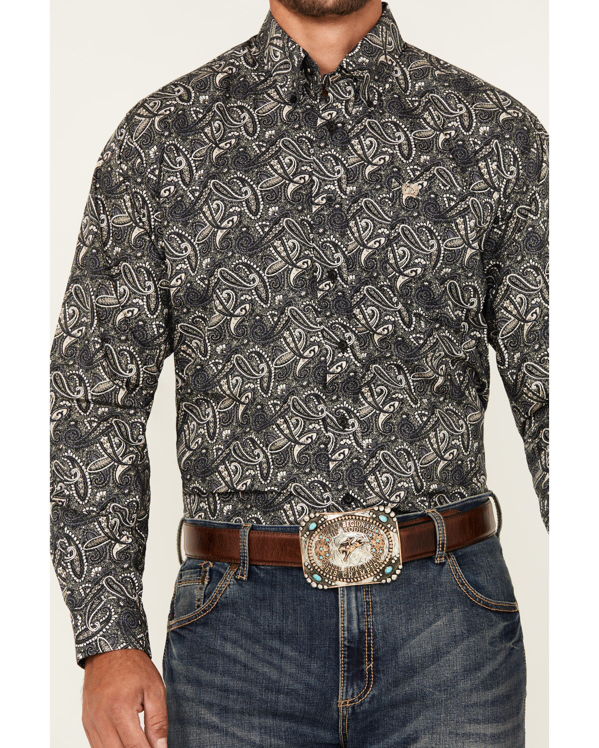 Image #3 - Cinch Men's Paisley Print Long Sleeve Button-Down Western Shirt, Black, hi-res