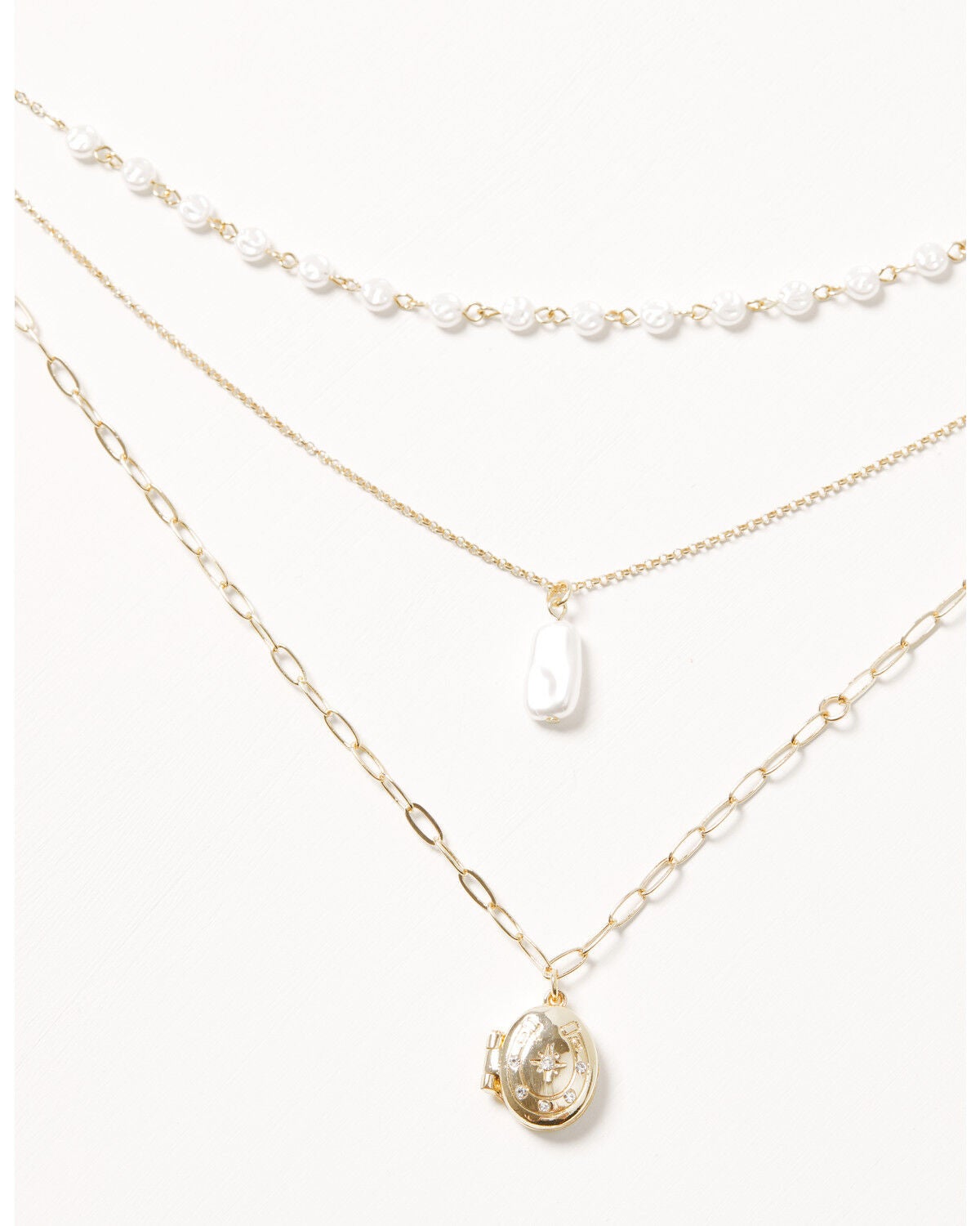 Image #1 - Shyanne Women's layered Pearl And Locket Necklace, Gold, hi-res