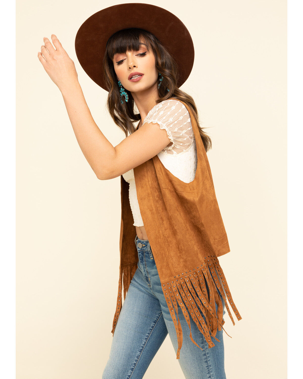 Image #3 - Vocal Women's Studded Fringe Vest, Camel, hi-res