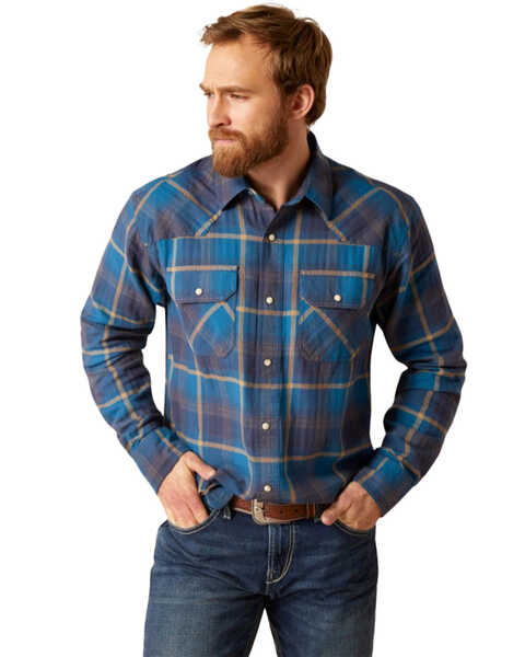 Ariat Men's Harland Retro Fit Plaid Print Long Sleeve Snap Western Shirt - Big , Teal, hi-res