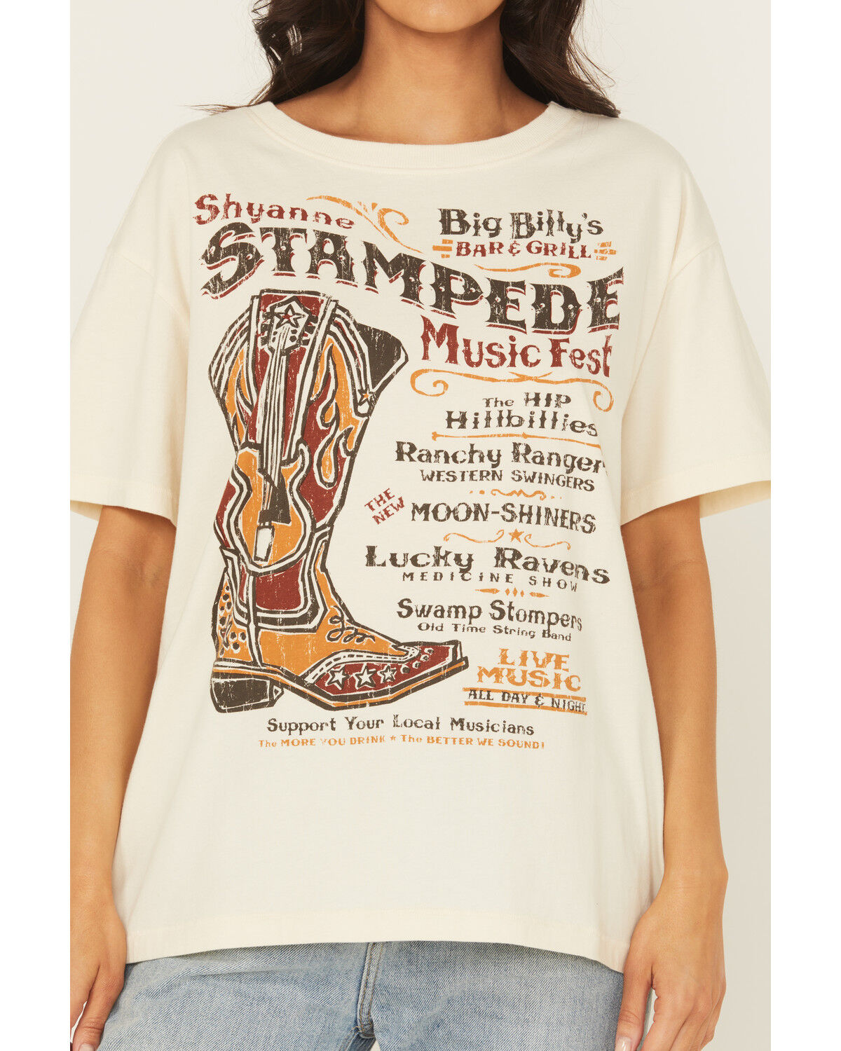 Image #3 - Shyanne Women's Stampede Boot Short Sleeve Graphic Tee, Cream, hi-res
