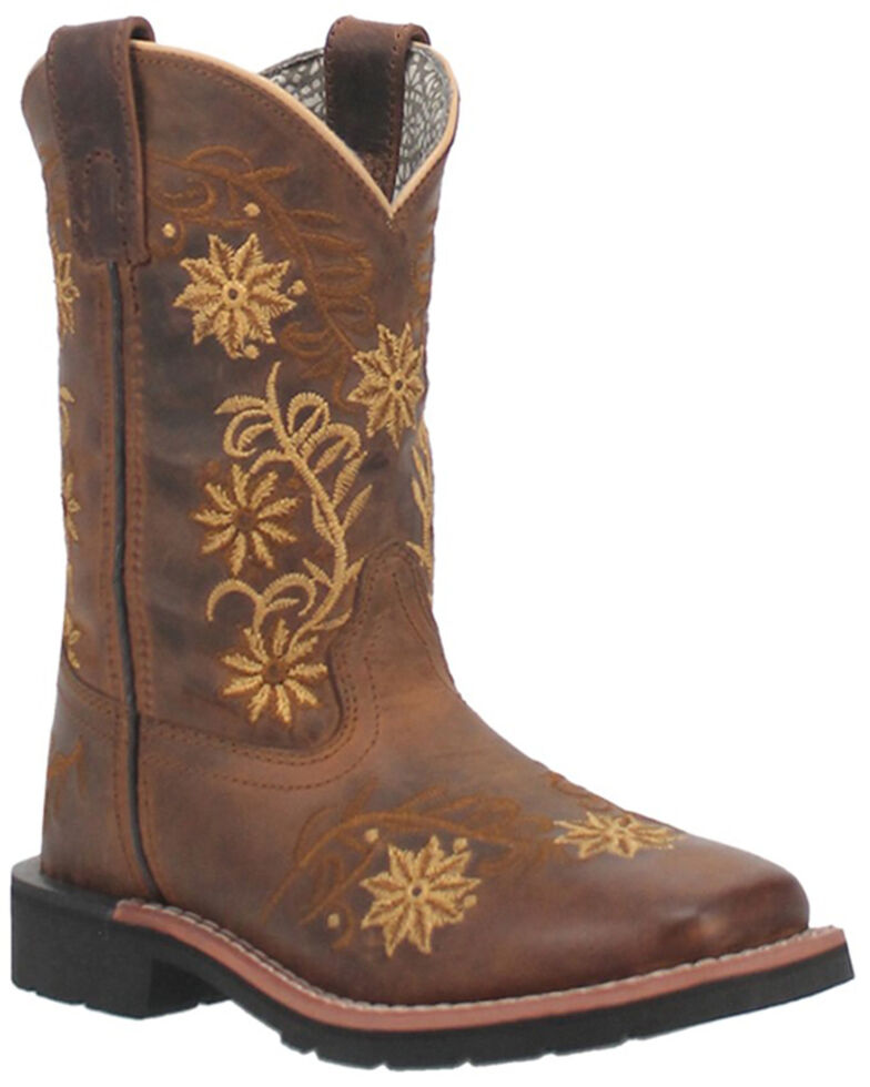 Dan Post Girls' Gardenia Embroidered Floral Western Boots - Broad Square Toe, Honey, hi-res