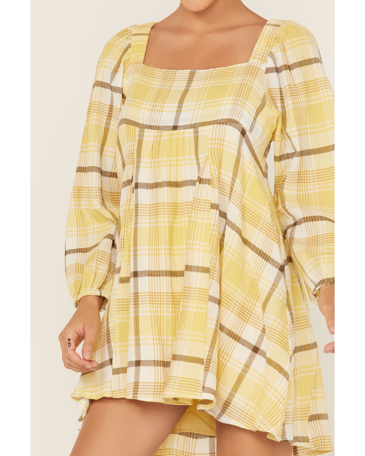 Image #3 - Miss Me Women's Plaid Print Babydoll Mini Dress, Yellow, hi-res