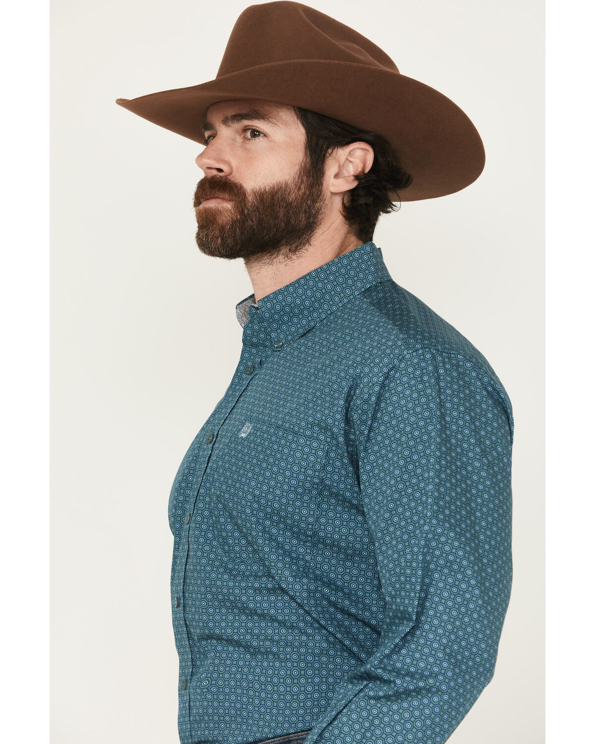Image #2 - Cinch Men's Geo Print Long Sleeve Button-Down Western Shirt, Green, hi-res