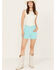 Image #1 - Wrangler Women's High Rise A-Line Cutoff Shorts, Teal, hi-res