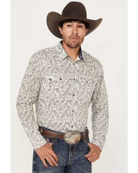 Image #1 - Moonshine Spirit Men's Goleta Paisley Print Long Sleeve Snap Western Shirt, Ivory, hi-res