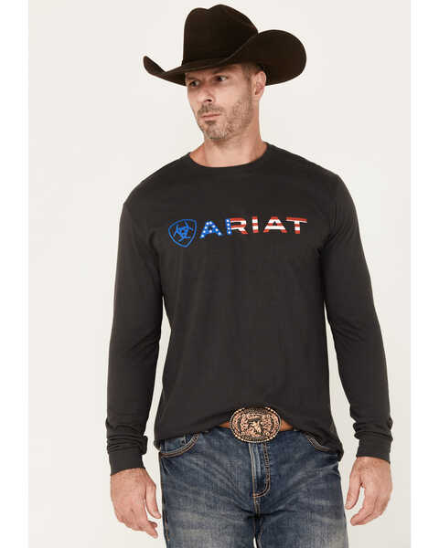 Ariat Men's Boot Barn Exclusive Americana Logo Long Sleeve Graphic T-Shirt , Black, hi-res