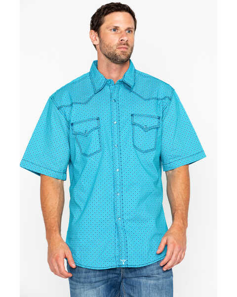Image #5 - Wrangler 20X Men's Competition Geo Print Short Sleeve Snap Western Shirt, Turquoise, hi-res