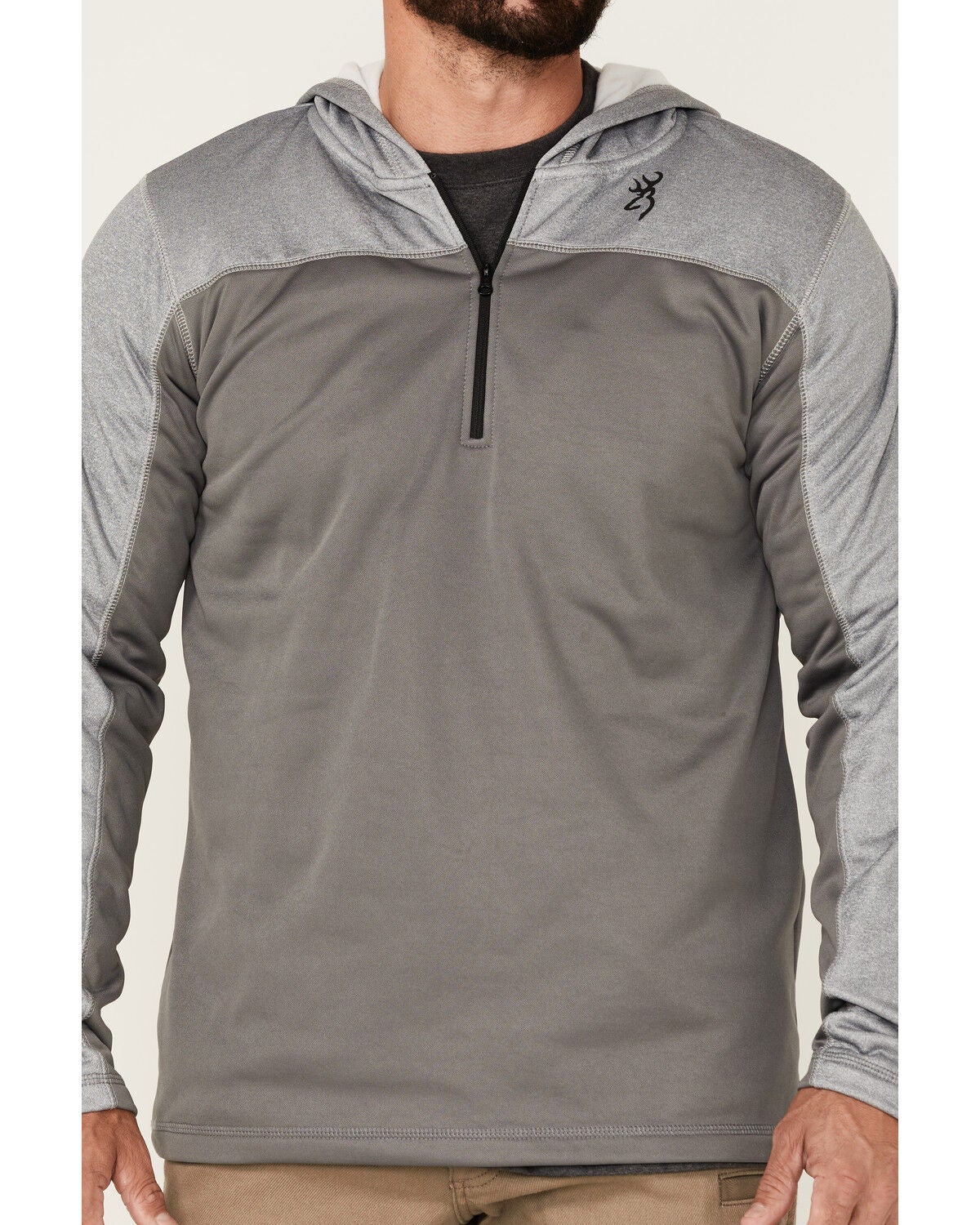 Image #3 - Browning Men's Gray Hayes 1/4 Zip Front Hooded Pullover, , hi-res
