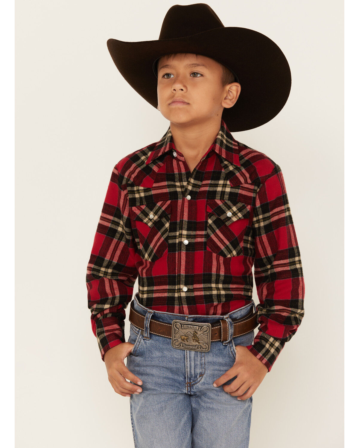 Image #1 - Ely Walker Boys' Plaid Print Long Sleeve Pearl Snap Western Shirt, , hi-res