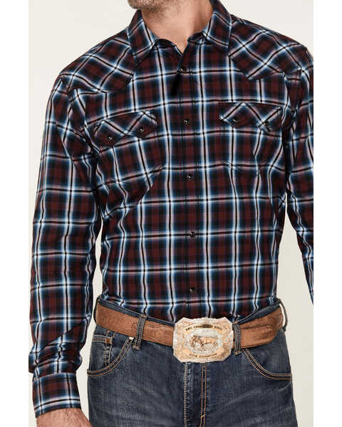 Image #3 - Cody James Men's Poker Night Plaid Print Long Sleeve Snap Western Shirt, Red, hi-res