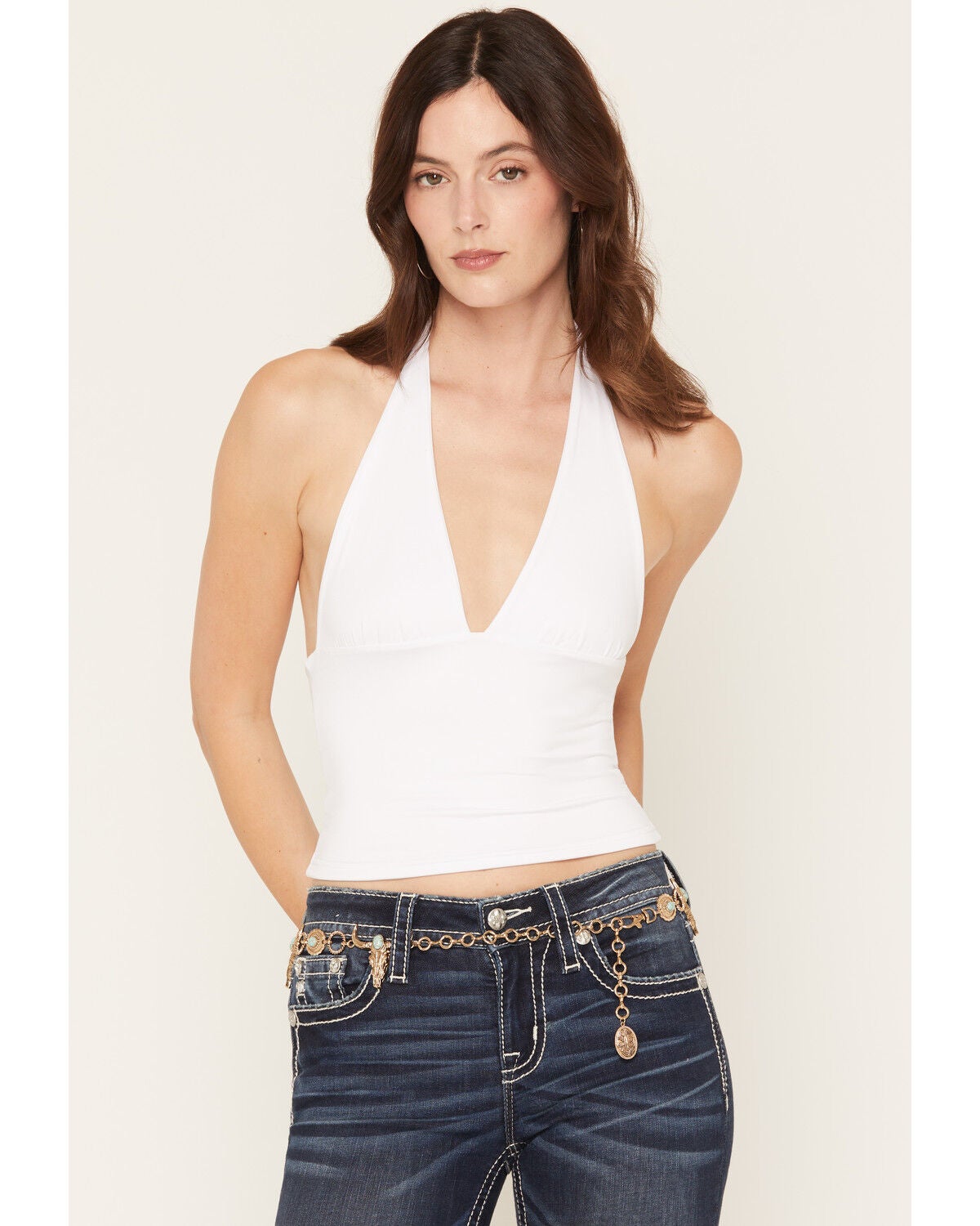 Image #1 - Shyanne Women's Long Horn Concho Chain Belt, Gold, hi-res