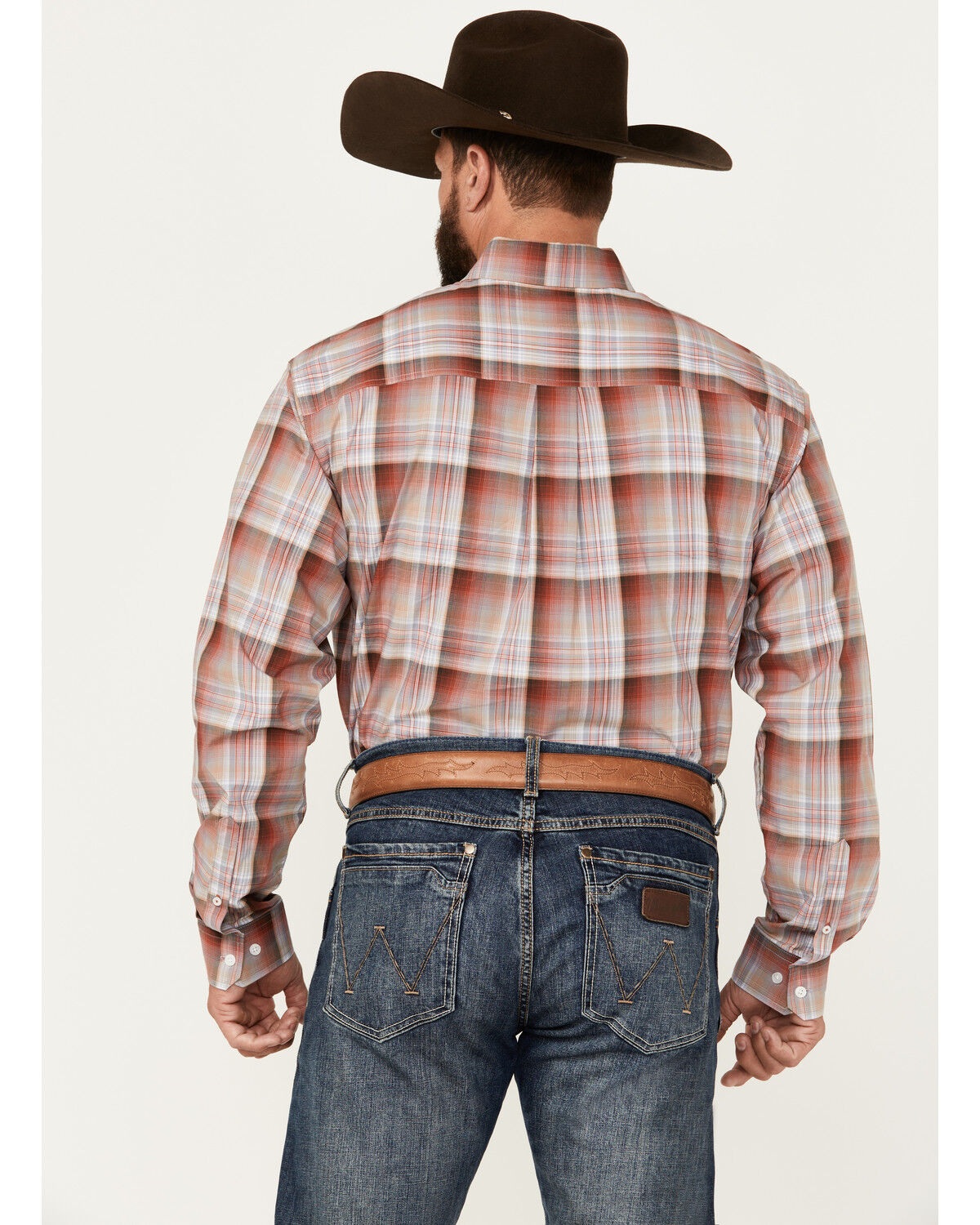 Image #4 - Cinch Men's Plaid Print Long Sleeve Button-Down Western Shirt, Red, hi-res