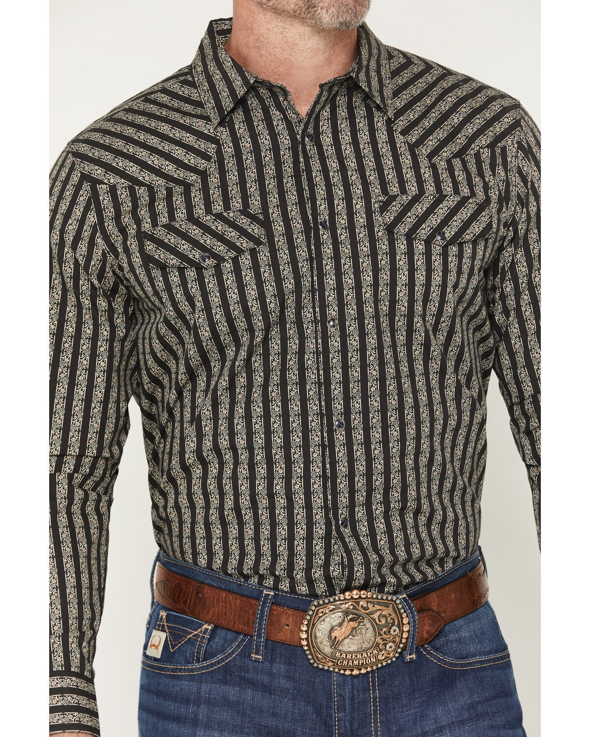 Image #3 - Gibson Trading Co Men's Da Club Floral Striped Long Sleeve Snap Western Shirt, Black, hi-res