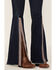 Image #2 - Saints & Hearts Women's Dark Wash High Rise Embroidered Slit Flare Jeans, Blue, hi-res