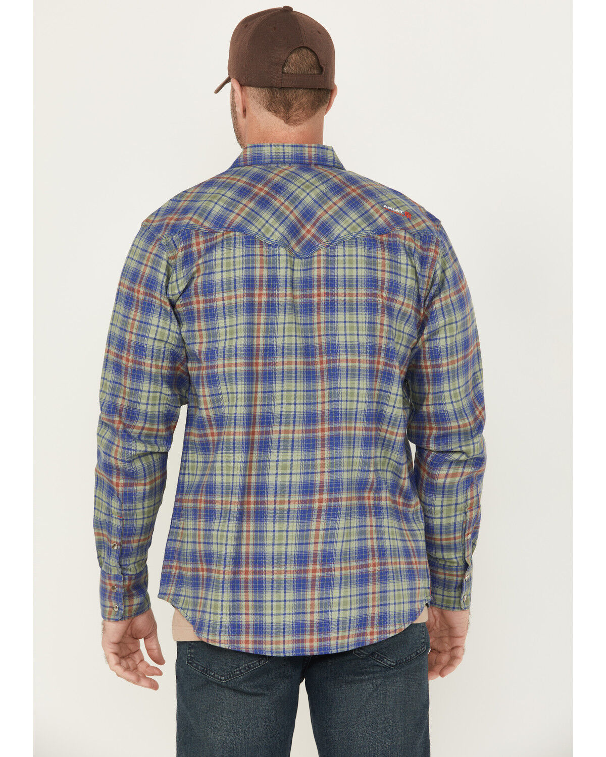 Image #4 - Ariat Men's FR Wilshire Plaid Print Long Sleeve Snap Work Shirt, Green, hi-res