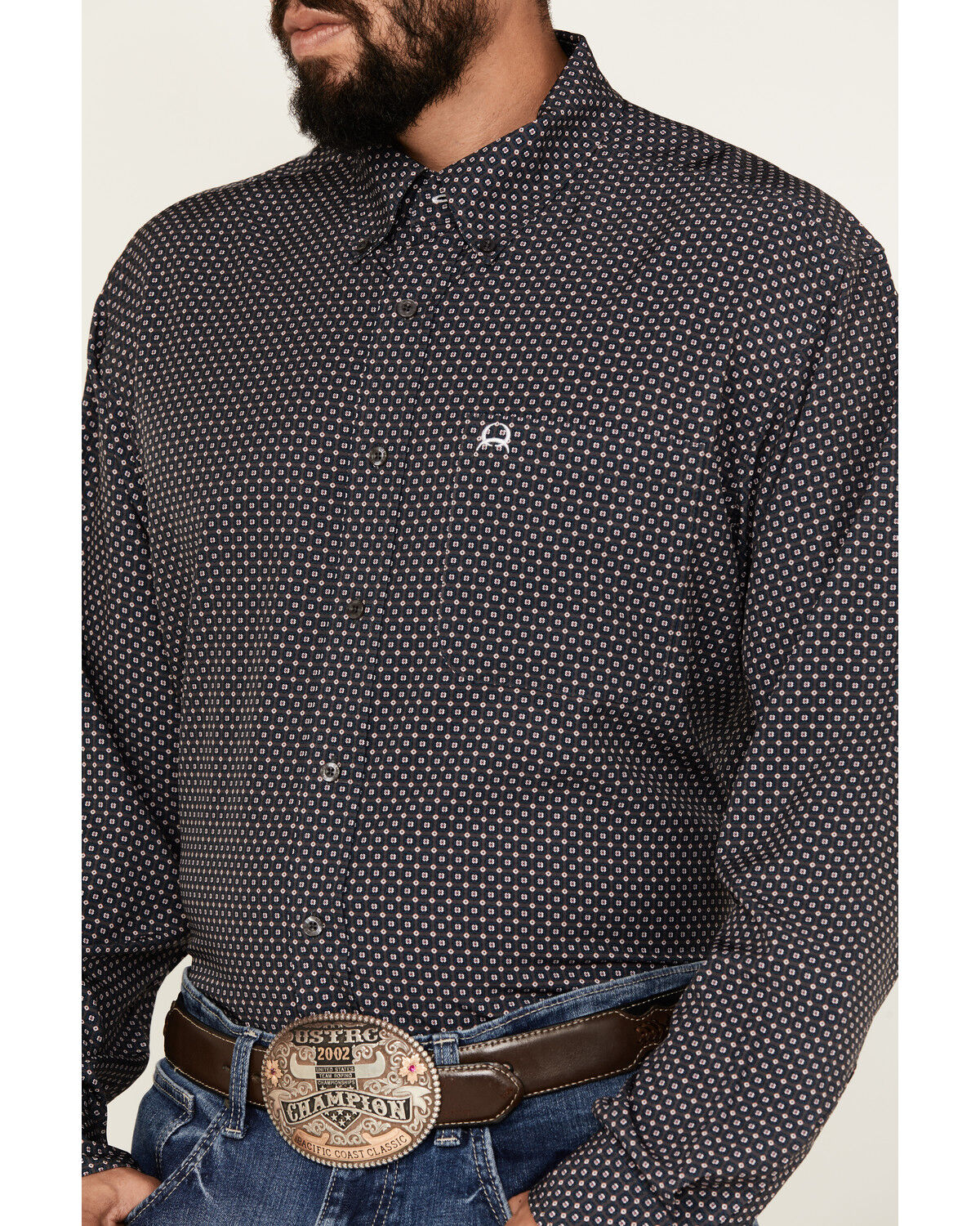 Image #3 - Cinch Men's ARENAFLEX® Floral Geo Print Long Sleeve Button-Down Performance Stretch Western Shirt, Charcoal, hi-res
