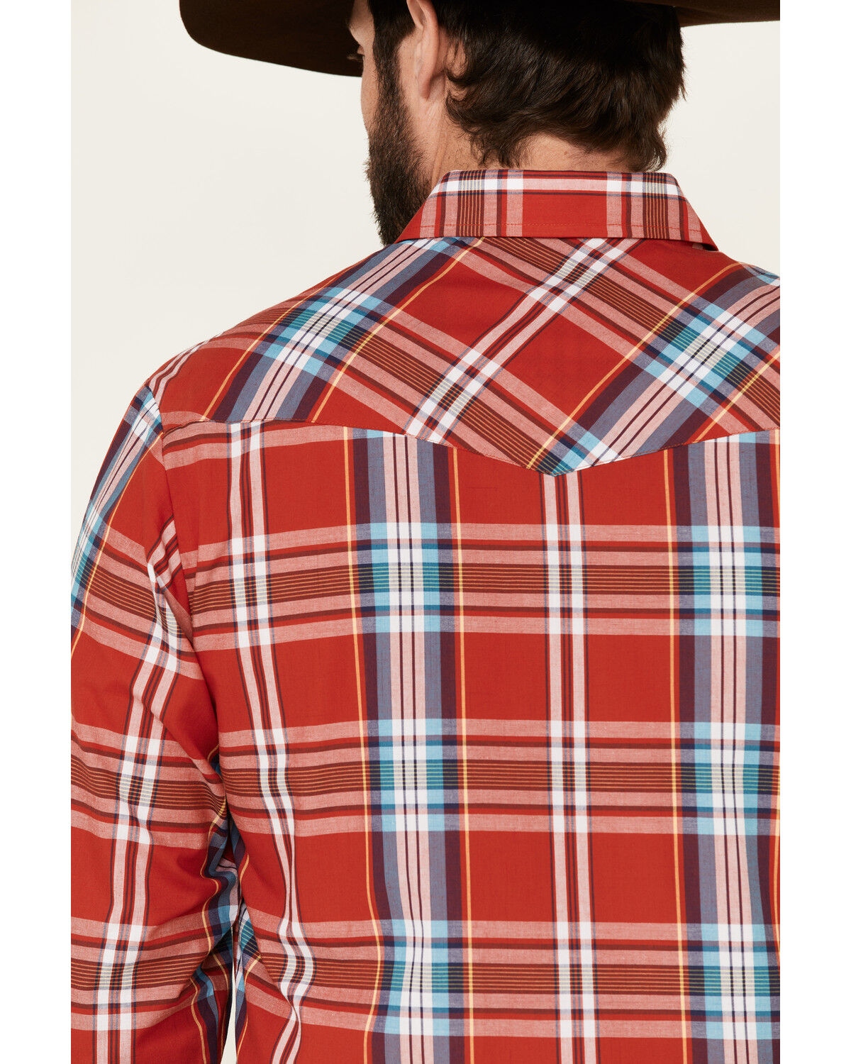 Image #5 - Roper Men's Warm Red Large Plaid Long Sleeve Pearl Snap Western Shirt, Red, hi-res