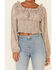 Beyond The Radar Women's Ditsy Smocked Long Sleeve Peasant Crop Top , Brown, hi-res