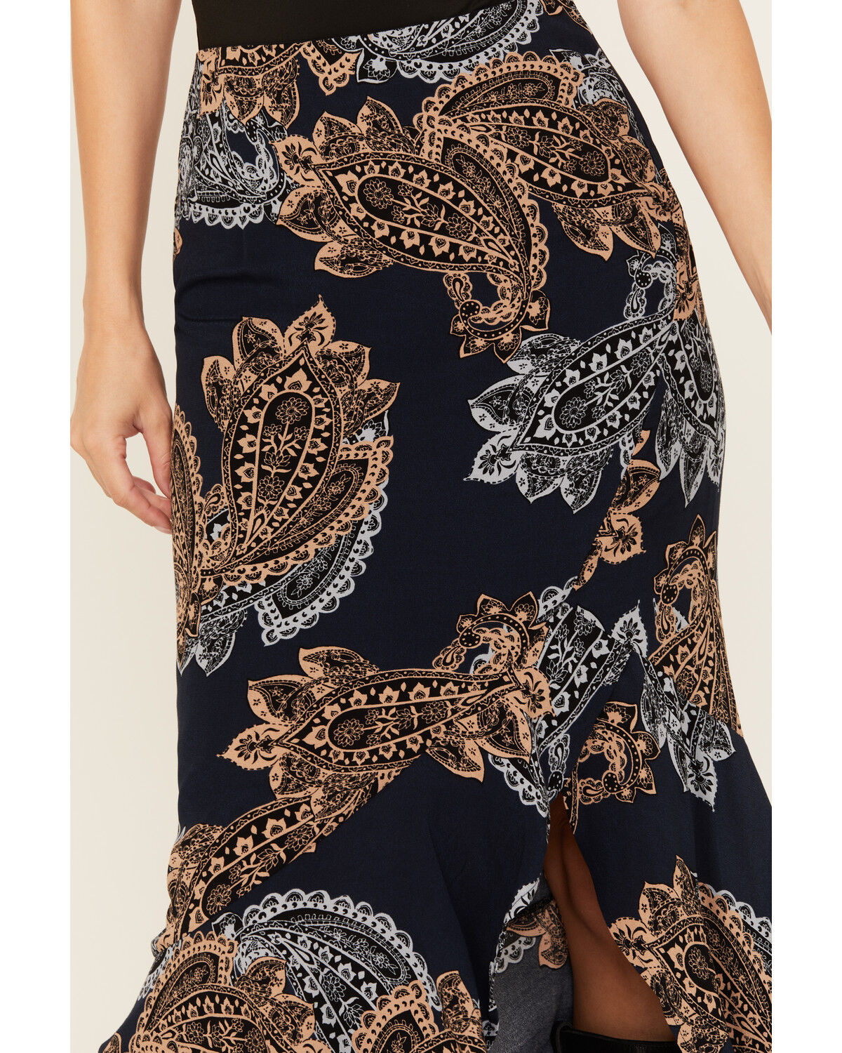 Image #2 - Shyanne Women's Printed Ruffle Slip Maxi Skirt, Indigo, hi-res
