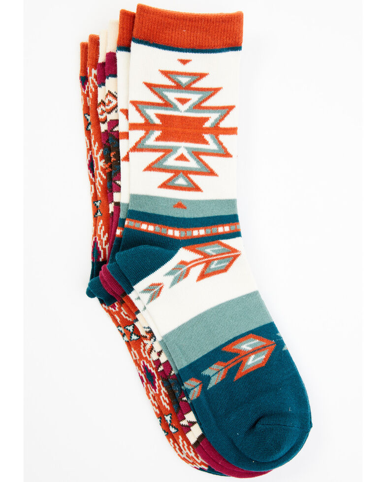 Shyanne Women's Southwestern Print Crew Socks - 3-Pack, Multi, hi-res