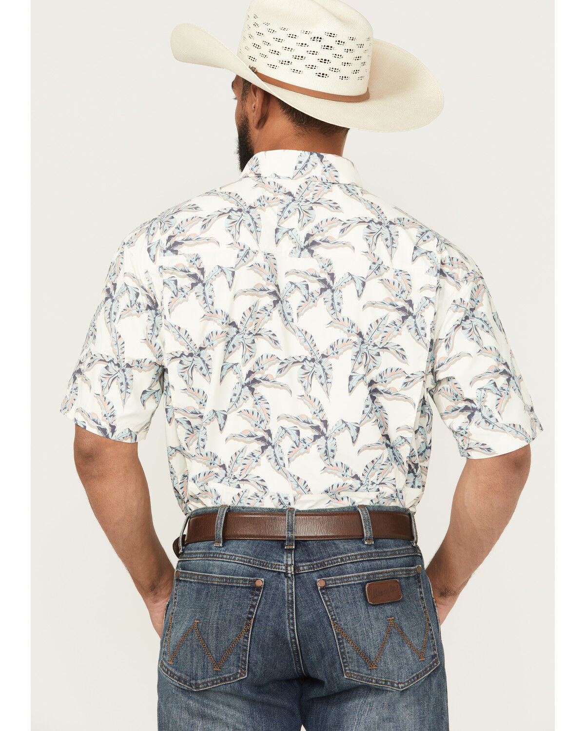 Image #4 - Ariat Men's VentTEK Outbound Palm Tree Print Short Sleeve Button-Down Western Shirt, Tan, hi-res