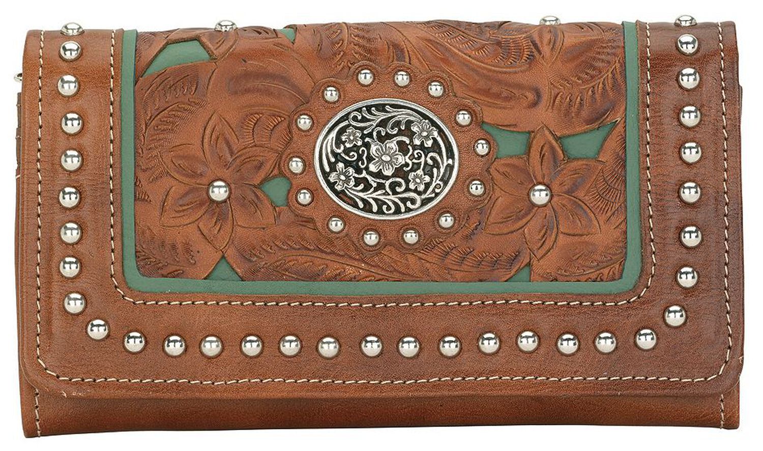 Image #1 - American West Lady Lace Tri-Fold Leather Wallet, Brown, hi-res