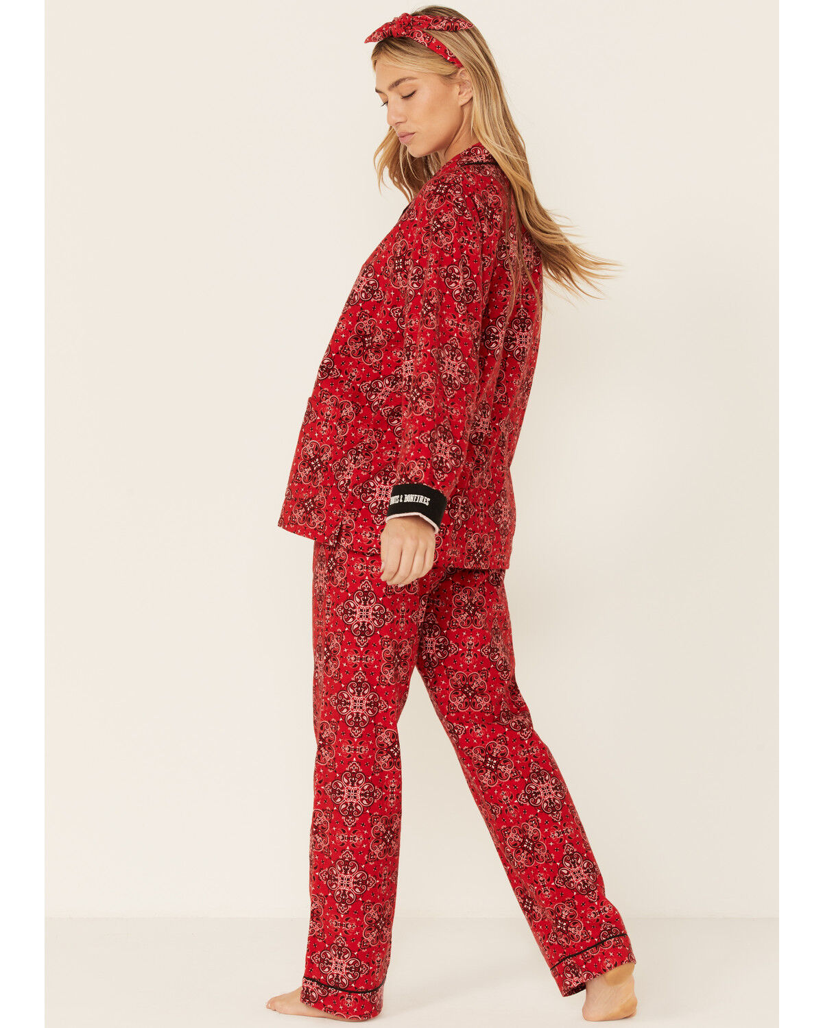 Image #3 - PJ Salvage Women's Boot Barn Exclusive Scarf Print Pajama Set - 2 Piece, Red, hi-res