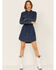 Wrangler Women's Dark Denim Washed Long Sleeve Western Shirt Dress, Indigo, hi-res