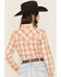 Image #4 - Wrangler Retro Women's Boot Barn Exclusive PCH Plaid Print Long Sleeve Pearl Snap Western Shirt, Peach, hi-res