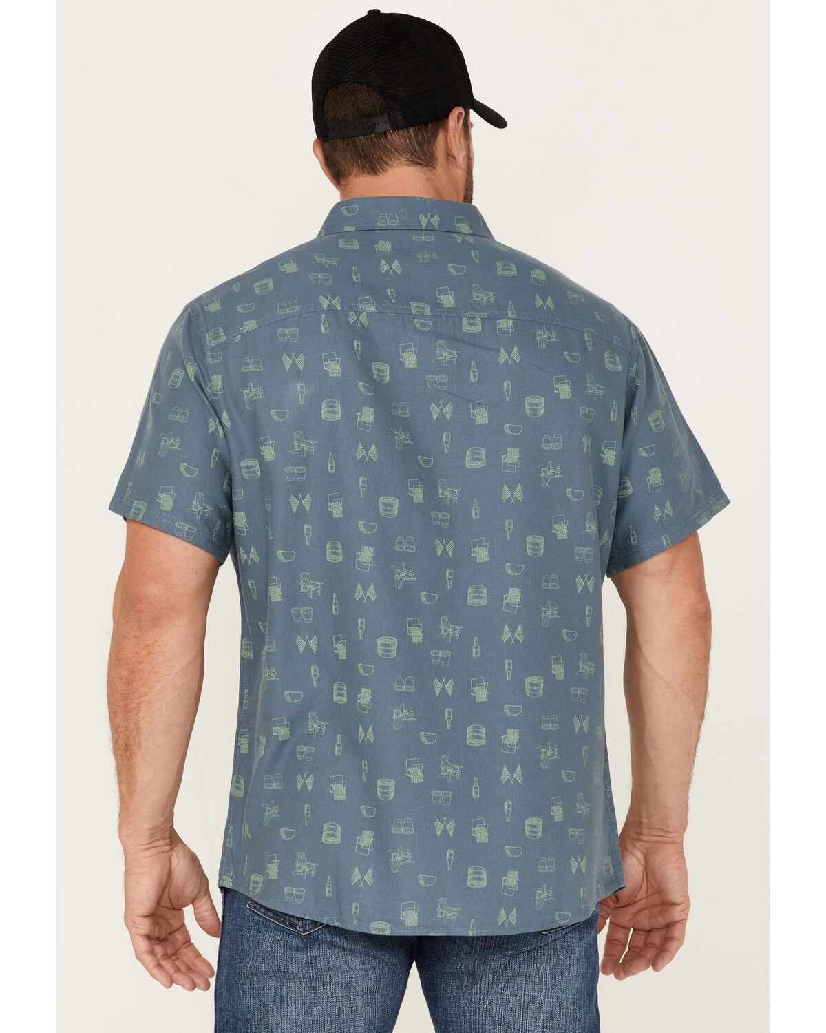 Image #4 - Brothers and Sons Men's Conversational Print Short Sleeve Button-Down Western Shirt, Indigo, hi-res