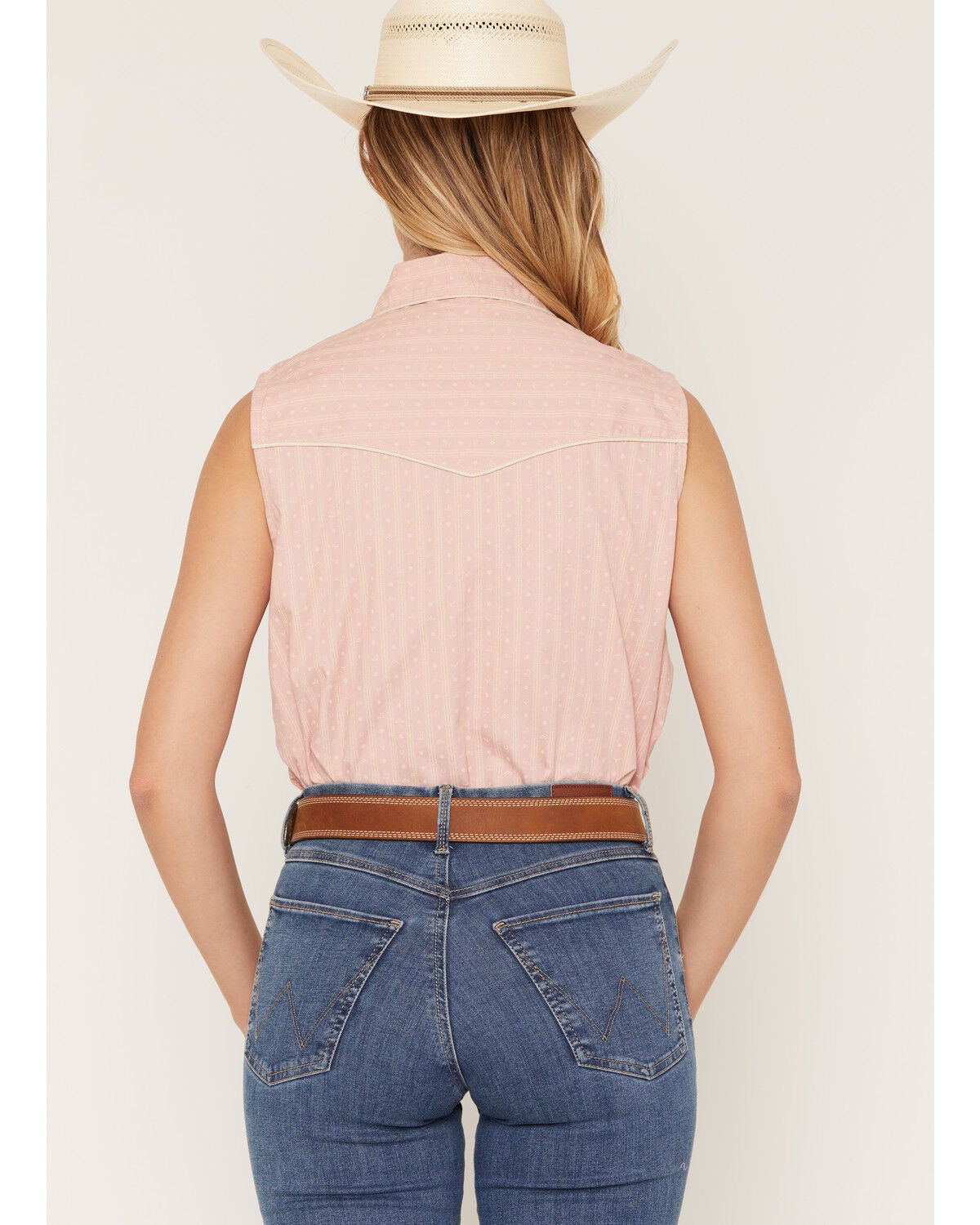 Image #4 - Ely Walker Women's Western Motif Stripe Print Sleeveless Snap Western Shirt, Pink, hi-res