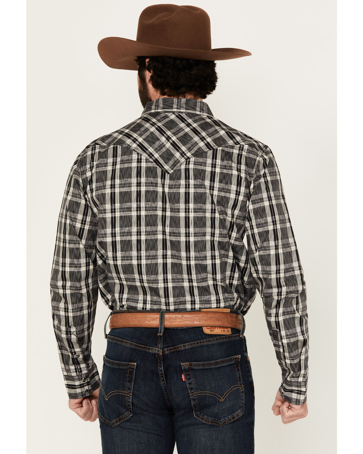 Image #4 - Cody James Men's Denton Plaid Print Long Sleeve Snap Western Shirt, Black, hi-res