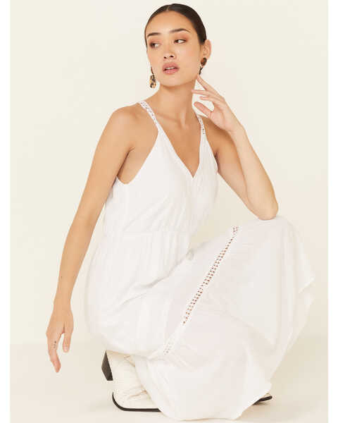 Image #1 - Molly Bracken Women's White Lace Trim Maxi Dress, White, hi-res