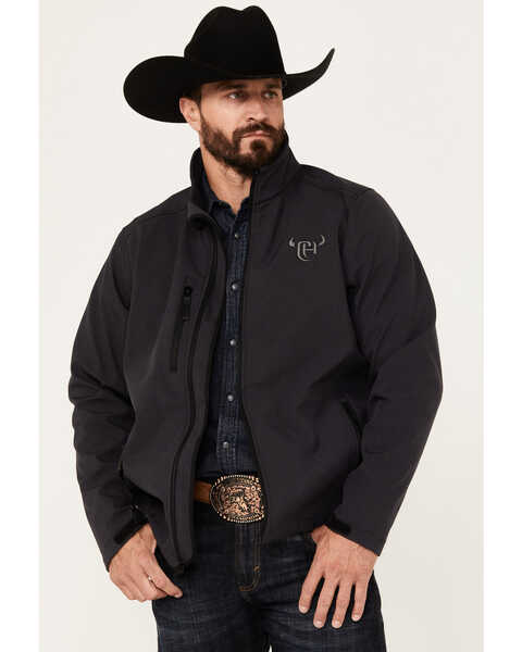 Cowboy Hardware Men's Logo Softshell Jacket, Dark Grey, hi-res