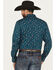 Image #4 - Rock & Roll Denim Men's Cowboy Print Long Sleeve Snap Stretch Western Shirt, Teal, hi-res