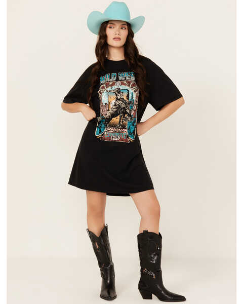 Rock & Roll Denim Women's Boot Barn Exclusive Wild West Short Sleeve Graphic T-Shirt Dress , Black, hi-res