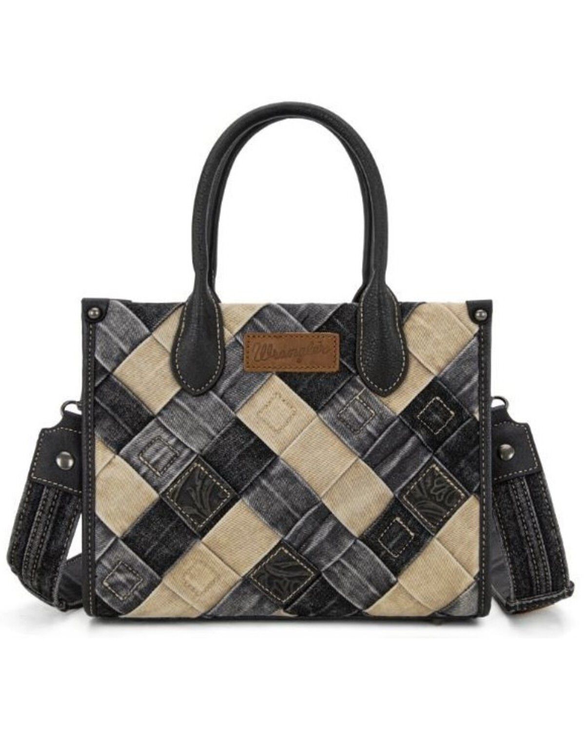 Image #1 - Wrangler Women's Denim Cross Weave Crossbody Bag, Black, hi-res