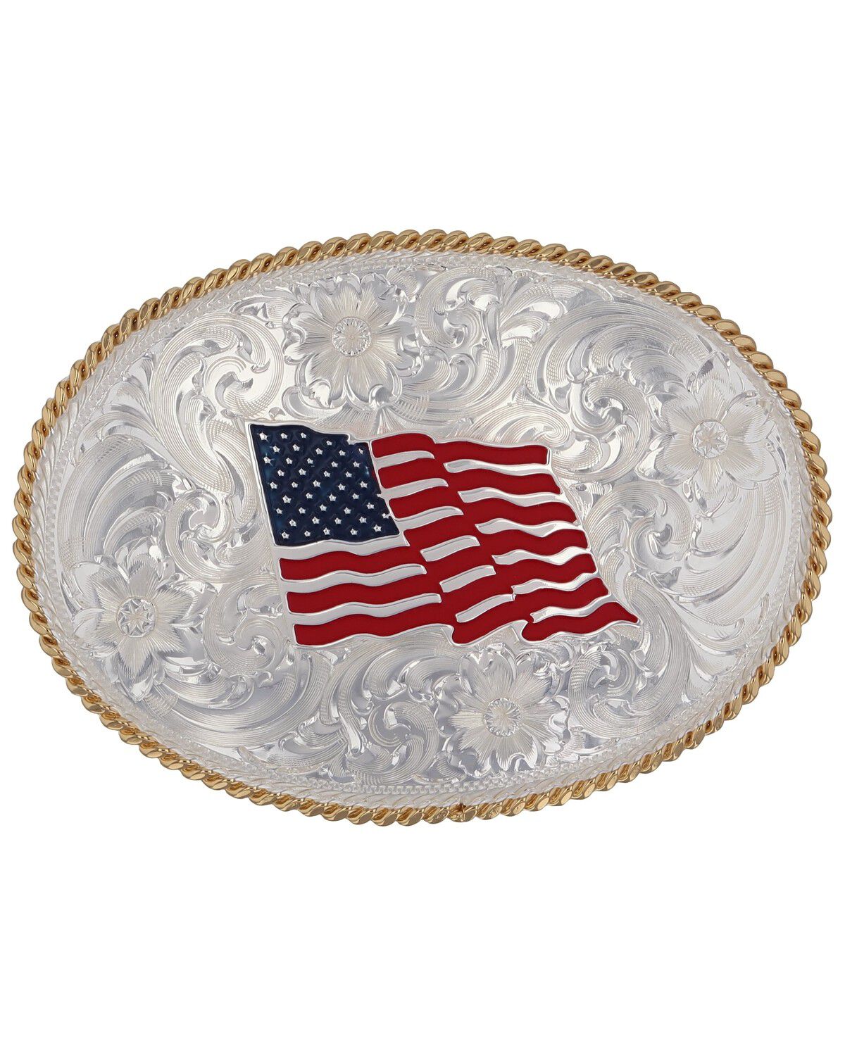 Image #1 - Montana Silversmiths Two-Tone American Flag Belt Buckle, Silver, hi-res