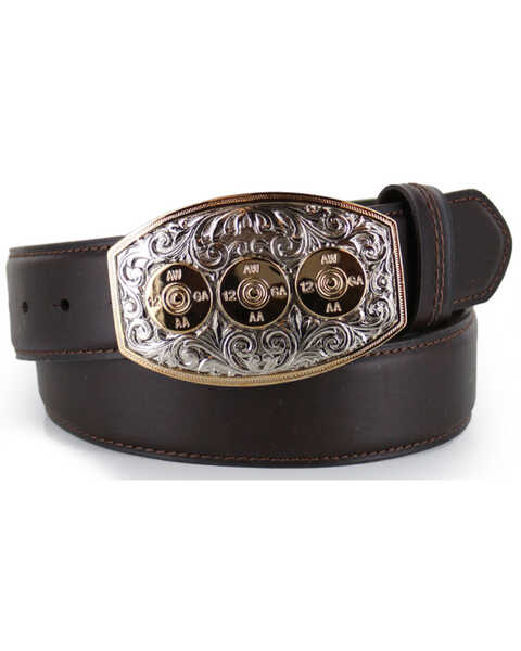 Image #1 - Cody James Men's Bullet Buckle Leather Belt, Brown, hi-res