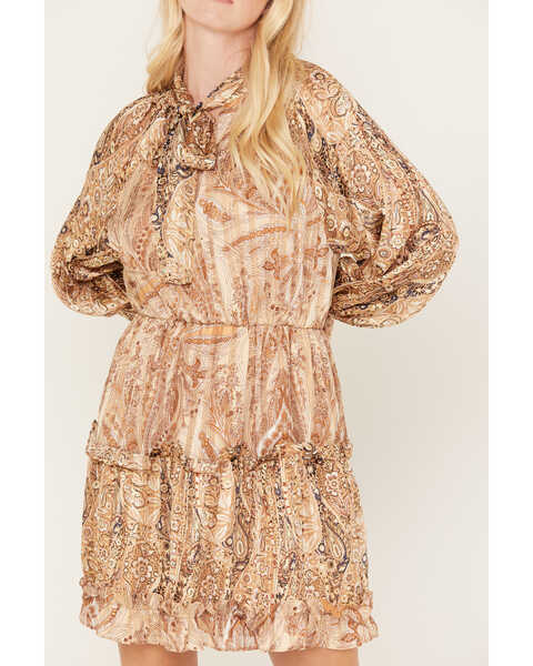Image #2 - Miss Me Women's Print Ruffle Dress, Gold, hi-res